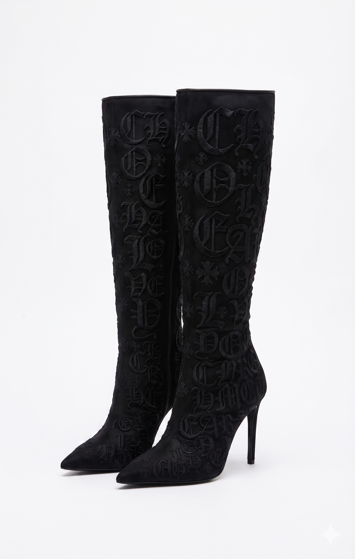 Chrome DENIM MONOGRAM' LACE UP KNEE BOOTS